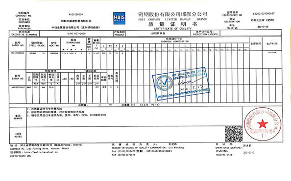 Cina Mingyang  Steel (Jiangsu) Co., LTD Certificazioni